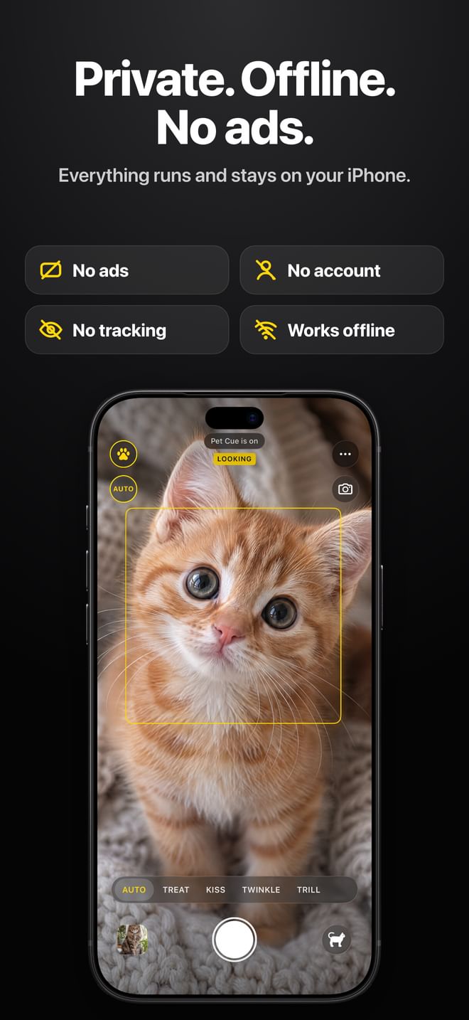 Private. Offline. No ads. Everything runs and stays on your iPhone.